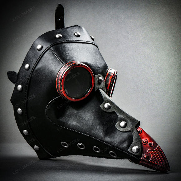 Steampunk Full Face Plague Doctor Mask - Black Red - Picture 3 of 10
